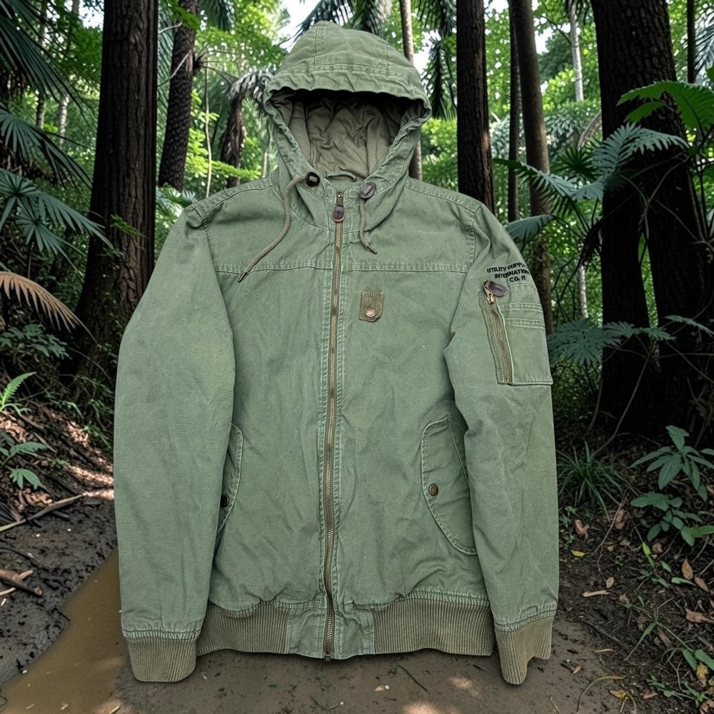 Vintage Re-Mastered Utility Supply Co Green Hooded Canvas Bomber Jacket Mens Med
